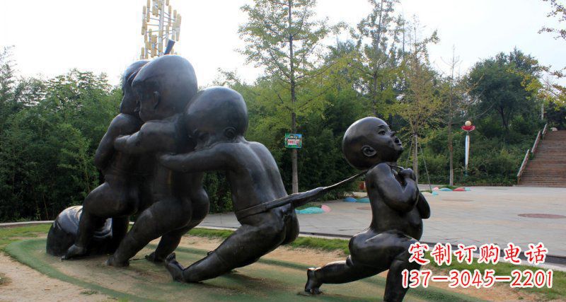 内江拔萝卜的小孩街边景观铜雕