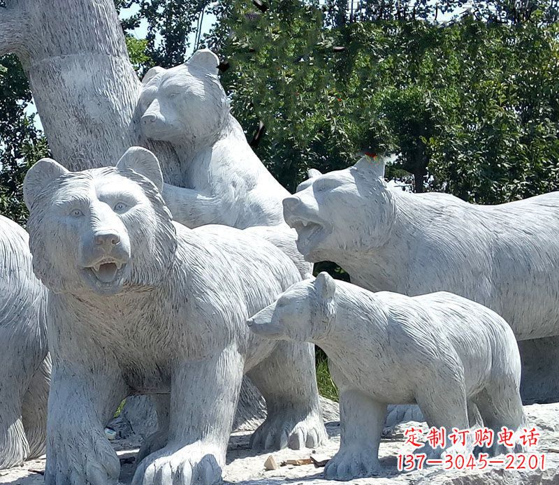 内江优雅神秘的北极熊石雕大理石动物雕塑