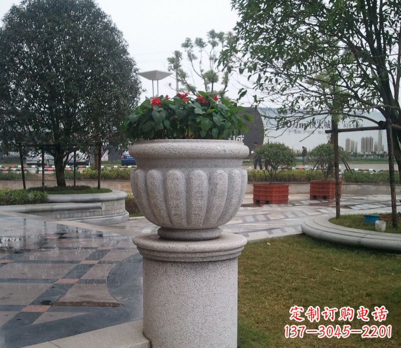 内江别墅景观大理石花盆石雕 (2)