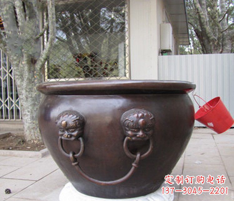 内江招财进宝水缸铜雕塑摆件