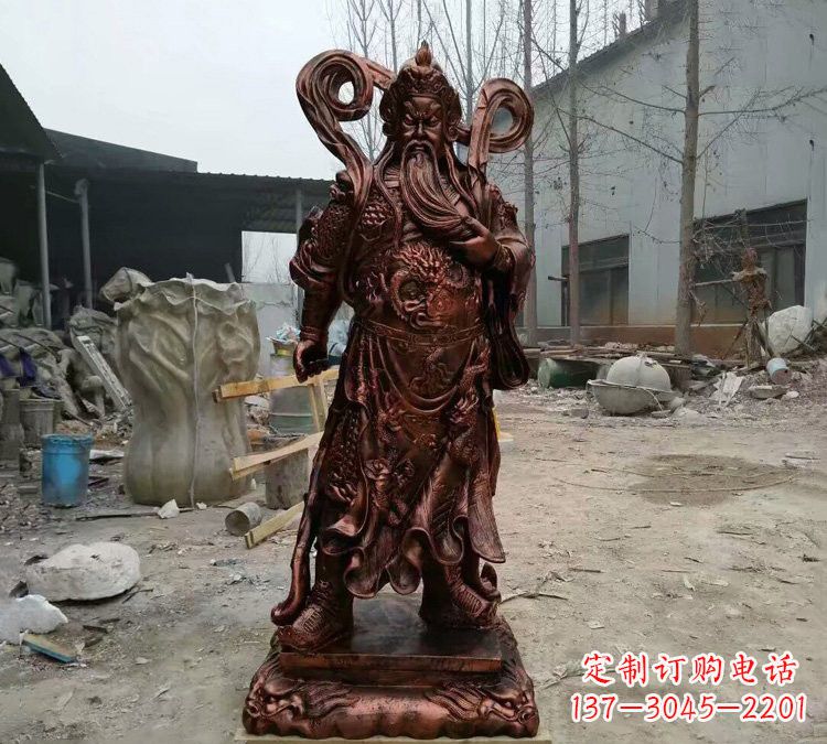 内江玻璃钢仿铜捋须关公雕塑