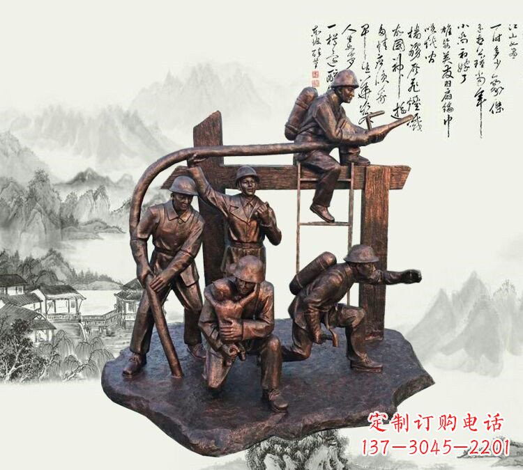 内江玻璃钢仿铜消防员雕塑传承英雄豪情