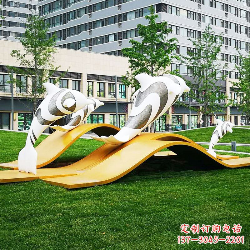 内江玻璃钢海豚景观雕塑精致的城市动物雕塑