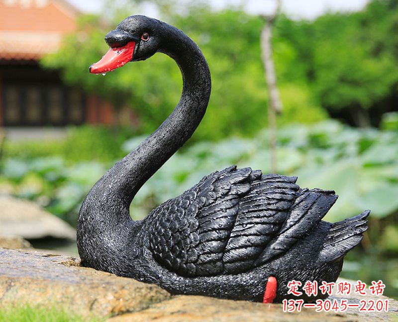 内江玻璃钢黑色天鹅雕塑-公园园林动物摆件
