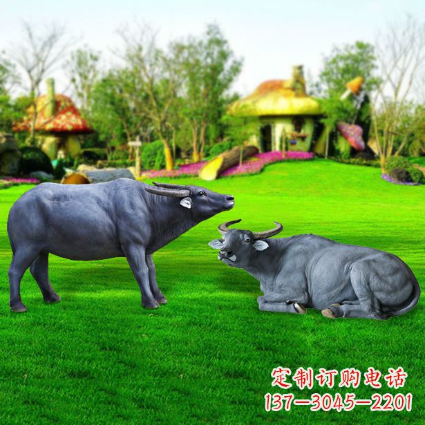 内江玻璃钢水牛雕塑,复古农家院情怀