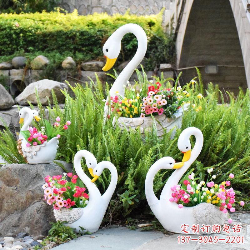 内江玻璃钢天鹅花盆雕塑