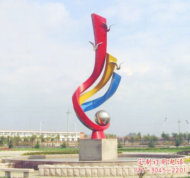 内江不锈钢彩色海鸥海浪雕塑——美丽传承