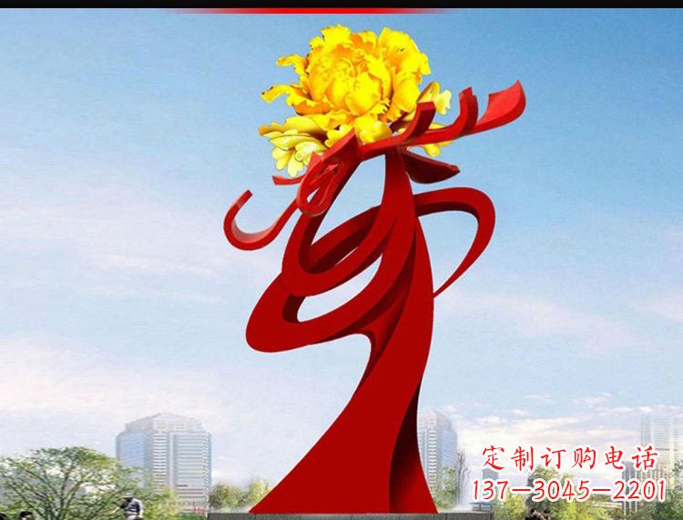 内江不锈钢城市大型牡丹花雕塑设计图