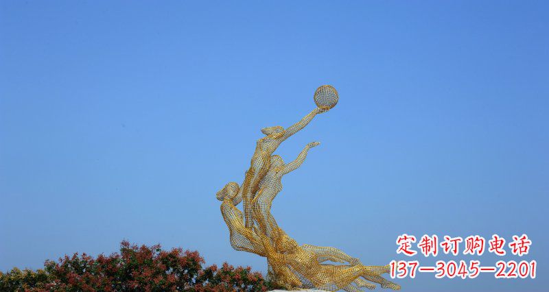 内江不锈钢打篮球的女孩公园景观雕塑