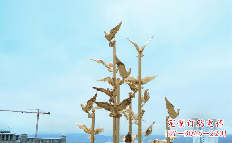 内江不锈钢飞翔的鸽子雕塑传递自由、和平的美好祝愿