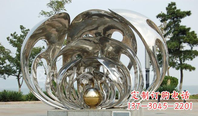 内江不锈钢公园抽象贝壳珍珠雕塑
