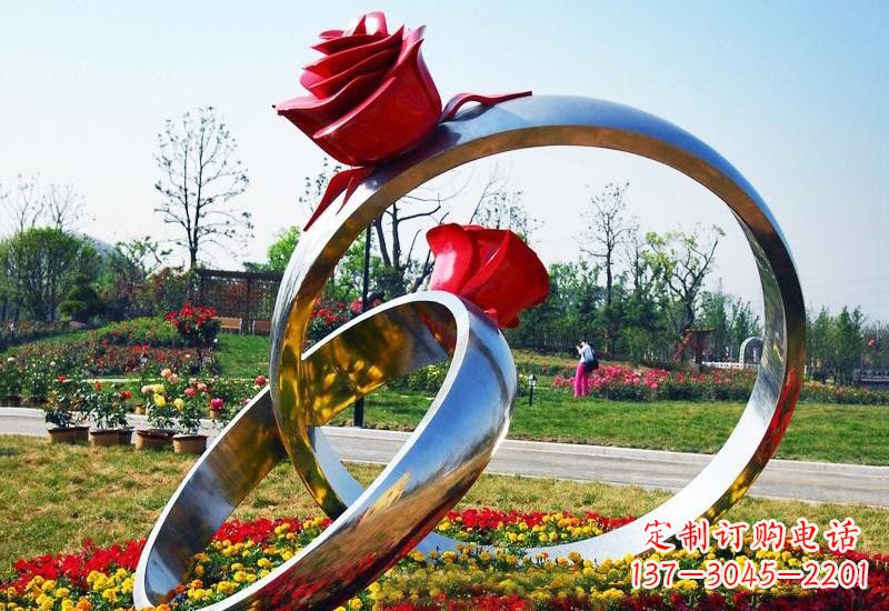 内江不锈钢公园玫瑰花戒指雕塑精致精美的礼物