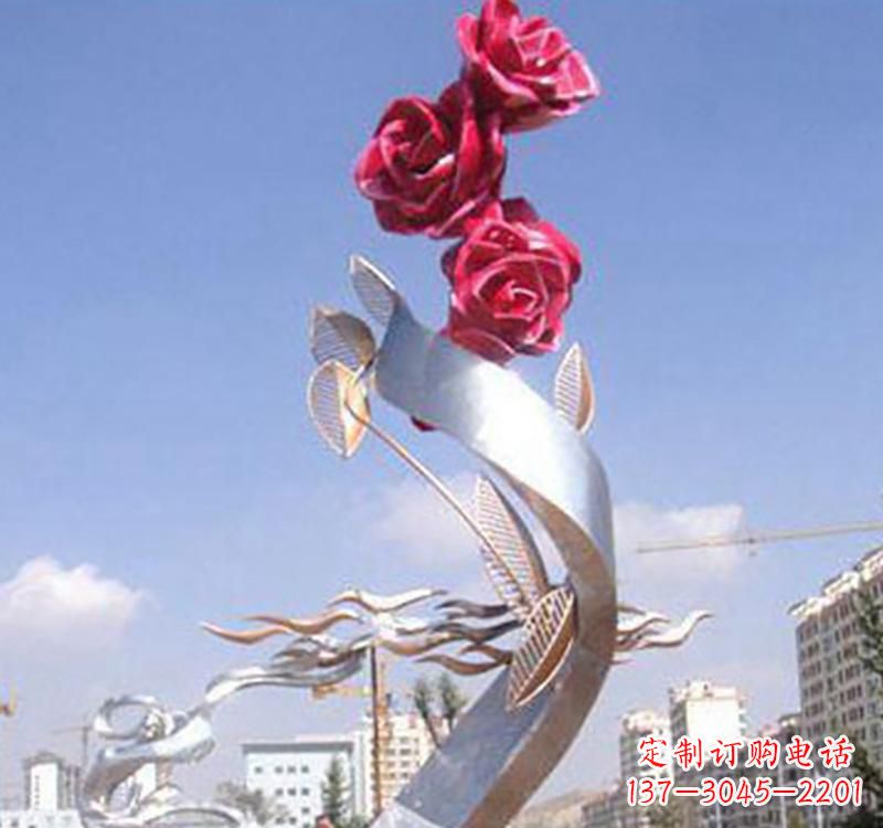 内江不锈钢玫瑰雕塑,点缀广场景观