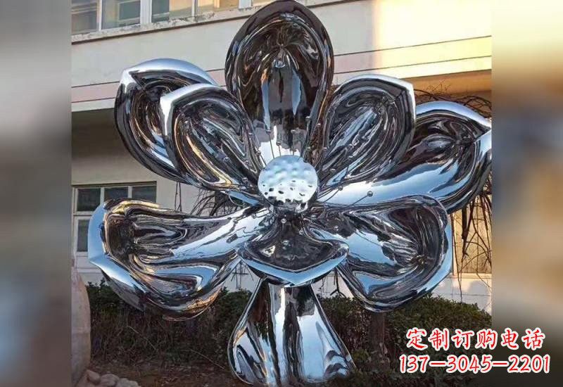 内江不锈钢广场镜面莲花雕塑精美外形,传承佛教文化