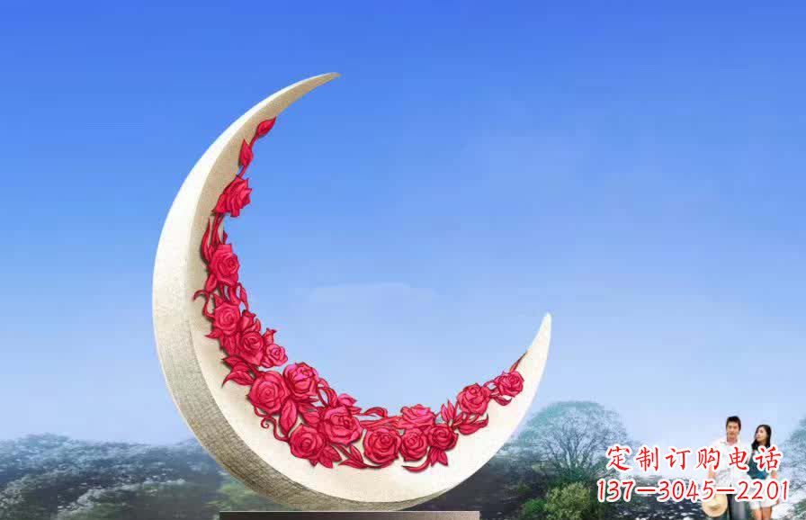 内江不锈钢广场月亮雕塑月光下的璀璨美景