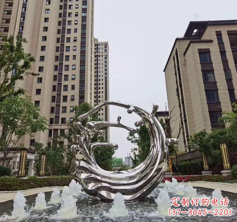 内江不锈钢海浪喷泉雕塑精美雕刻,灿烂绚烂