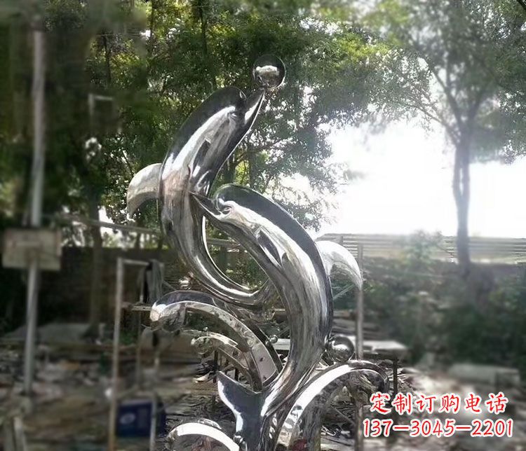内江不锈钢海豚顶球雕塑