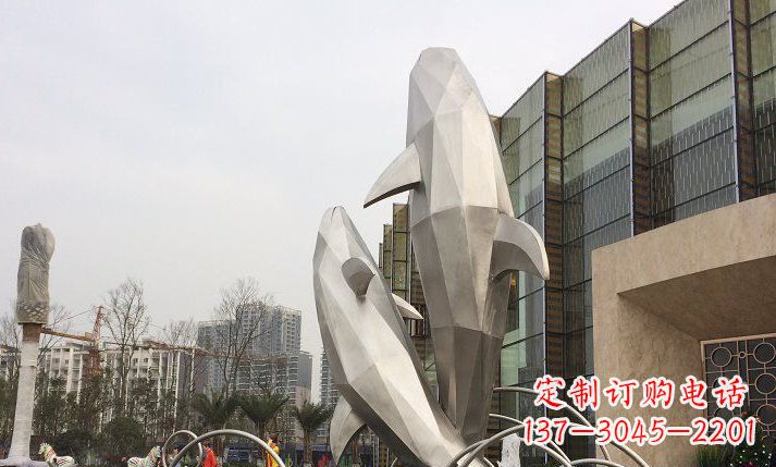 内江不锈钢海豚喷泉雕塑精美的海洋之美