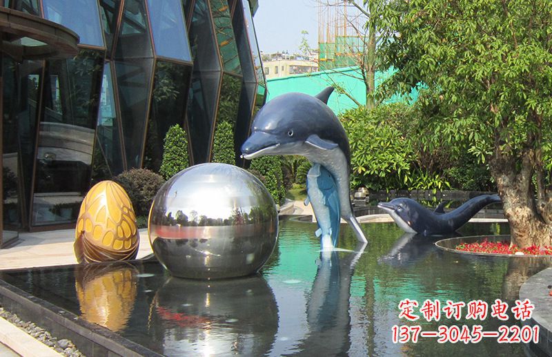 内江不锈钢海豚景观雕塑创造精美绝伦的企业公园