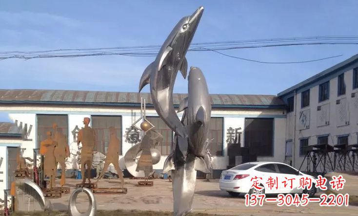 内江不锈钢海豚嬉戏雕塑 (2)