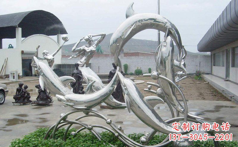 内江不锈钢海豚嬉戏动物雕塑