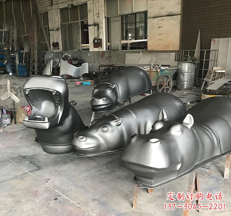 内江静态之美22英寸不锈钢河马雕塑