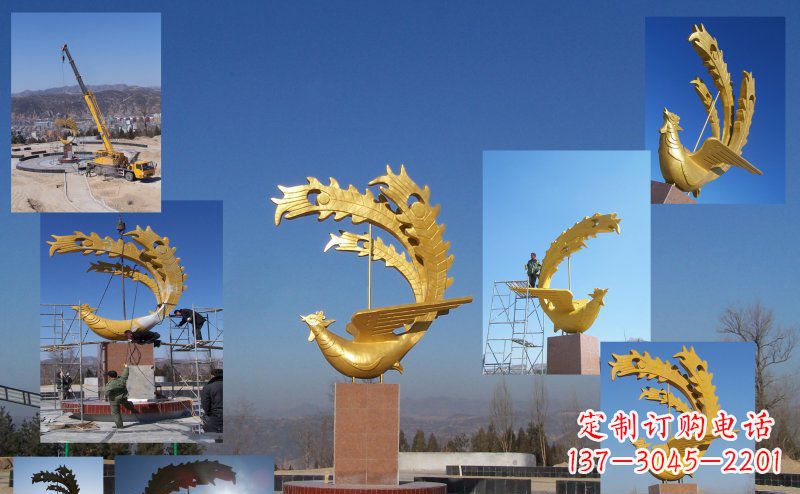 内江不锈钢金色的凤凰广场雕塑