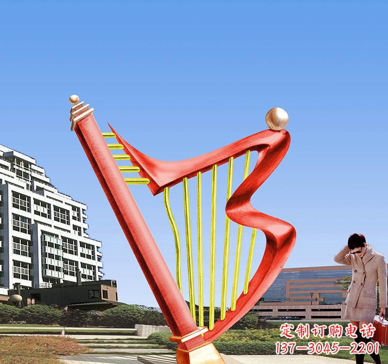 内江不锈钢竖琴雕塑把旋律汇聚成艺术精品