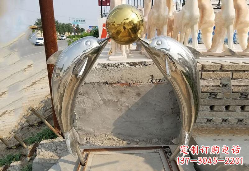 内江不锈钢海豚顶球雕塑