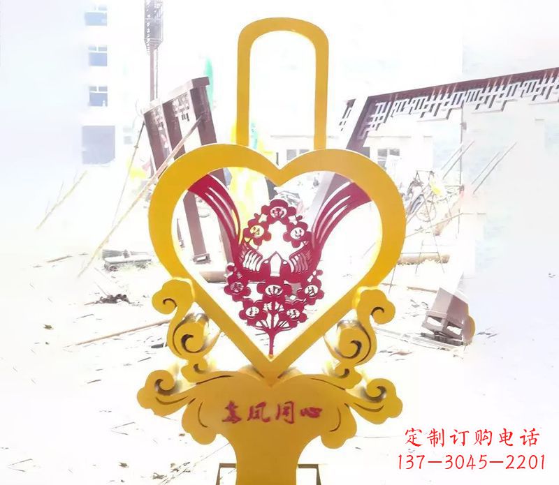 内江不锈钢龙凤同心雕塑精美雕刻传递着浓浓爱意