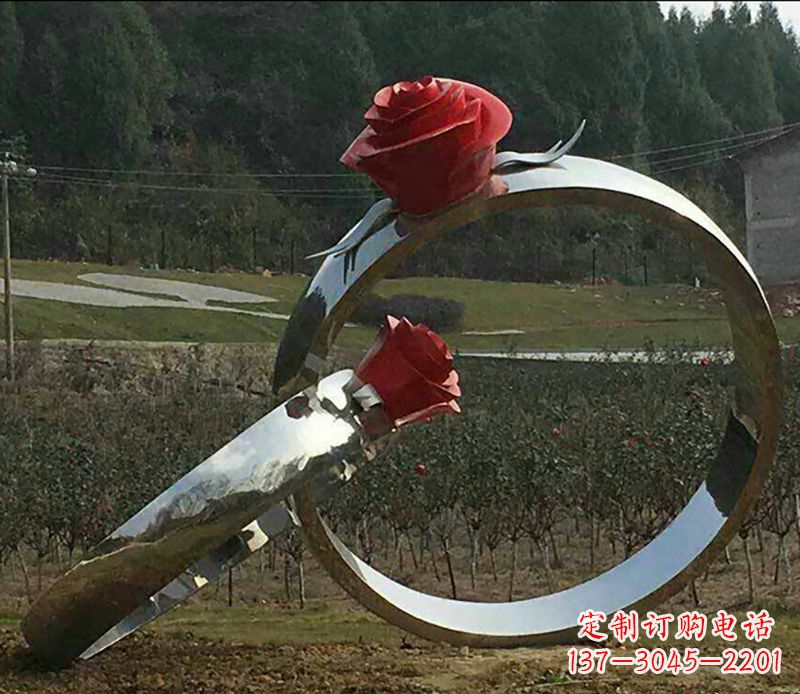内江不锈钢玫瑰花对戒雕塑