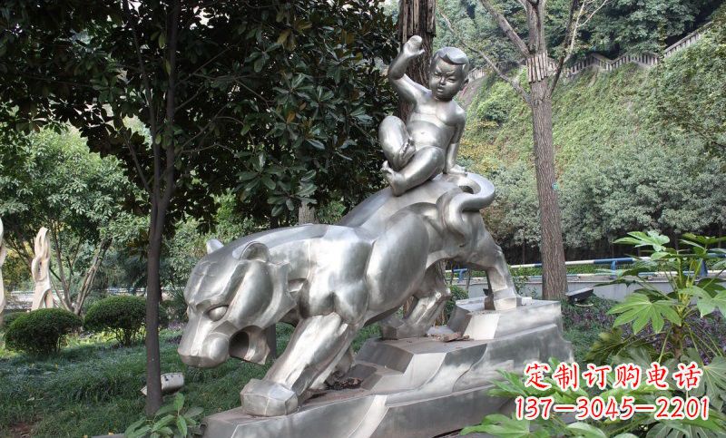 内江不锈钢骑老虎的小孩雕塑