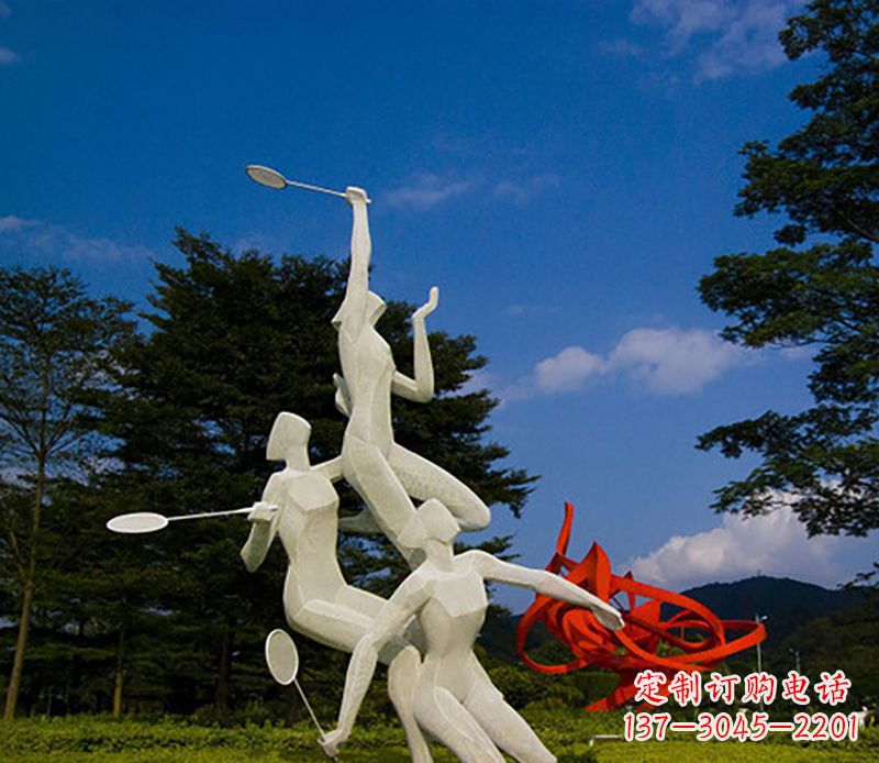 内江不锈钢羽毛球雕塑精美线条展现体育热情