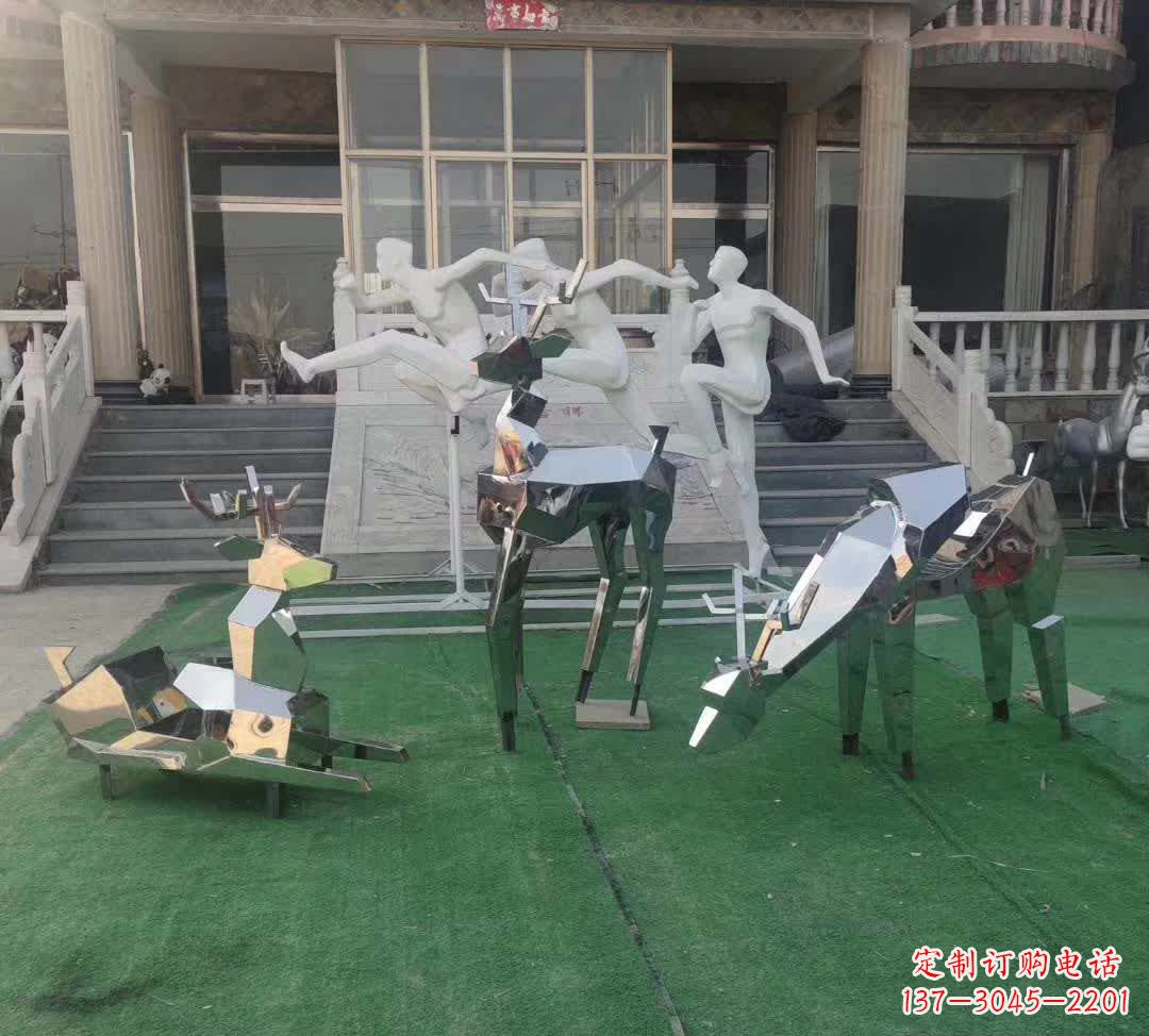 内江精美动物雕塑点缀不锈钢售楼部