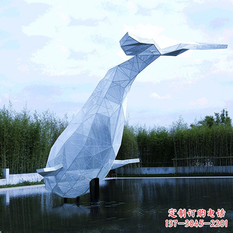 内江不锈钢网格鲸鱼雕塑-大型公园景区园林动物景观雕塑