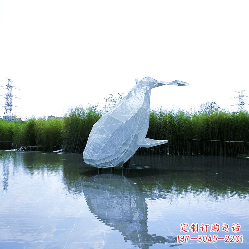 内江不锈钢网格鲸鱼水景景观雕塑