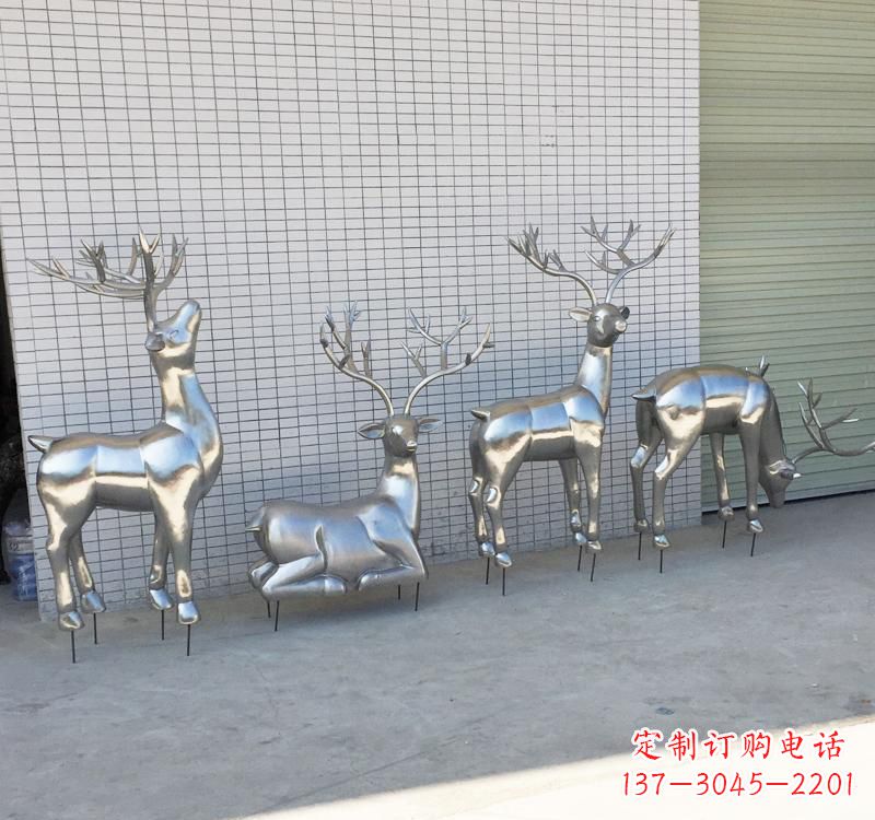 内江不锈钢现代动物梅花鹿雕塑