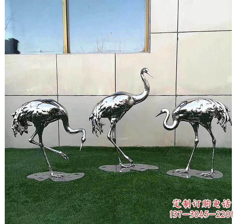 内江不锈钢现代镜面仙鹤雕塑