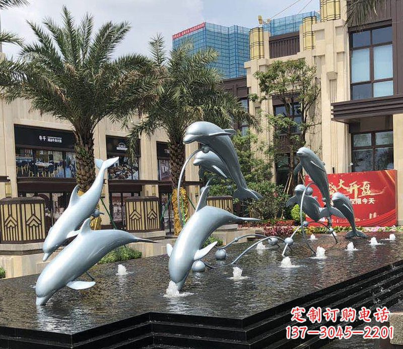 内江不锈钢海豚跳跃喷泉雕塑美丽的艺术装置