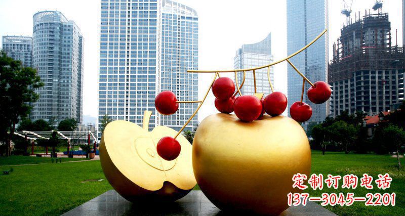 内江不锈钢苹果雕塑,添彩公园景观