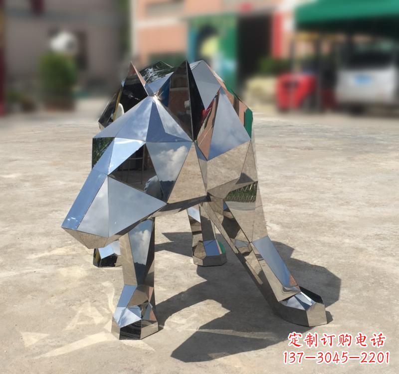 内江不锈钢园林动物几何狼雕塑
