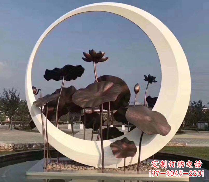 内江环绕荷香不锈钢圆环雕塑