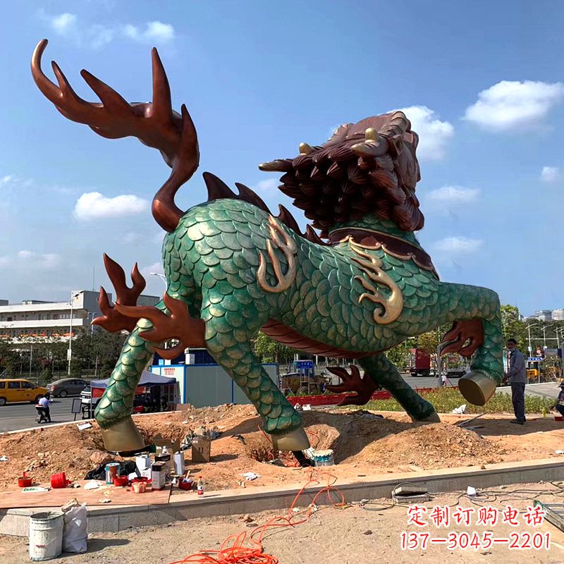 内江彩绘着色麒麟铜雕城市广场神兽动物雕塑