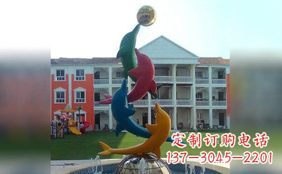 内江彩色不锈钢海豚雕塑海洋动物景观标识