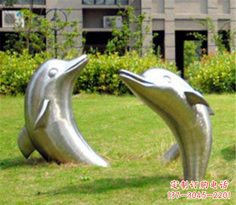 内江草坪镜面海豚不锈钢雕塑