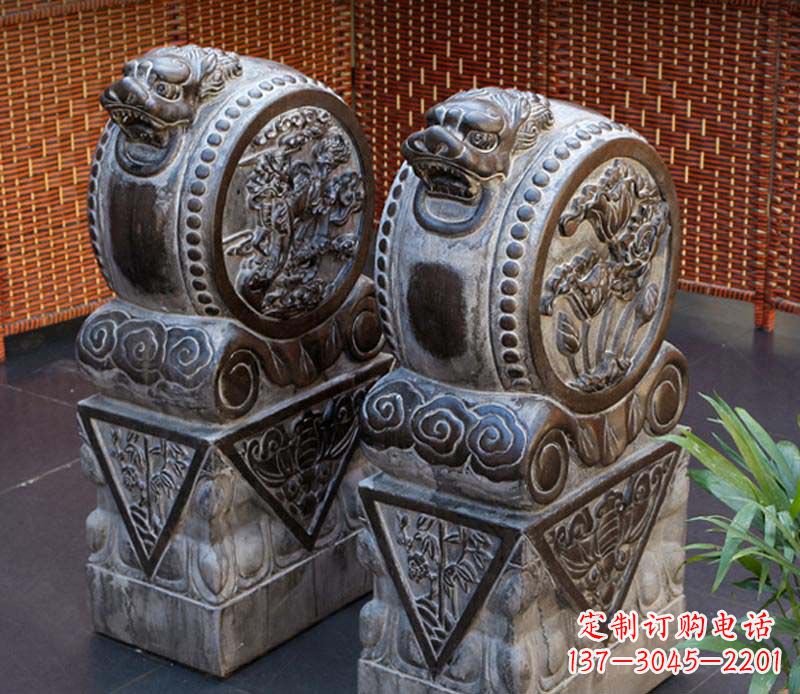 内江仿古石门墩雕塑,提升茶楼景观