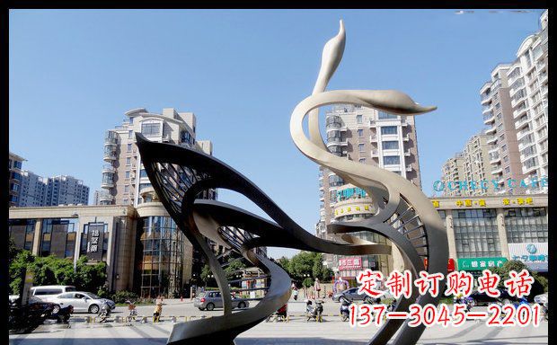 内江城市凝聚的美丽不锈钢天鹅雕塑