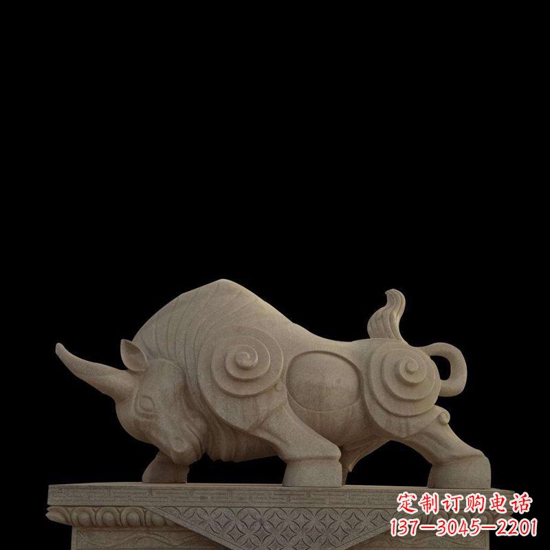 内江抽象牛砂岩雕塑-生肖动物石雕摆件