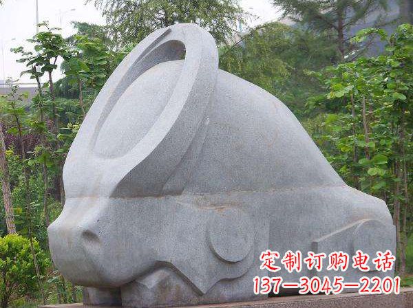 内江抽象石雕牛-抽象生肖牛动物景观雕塑