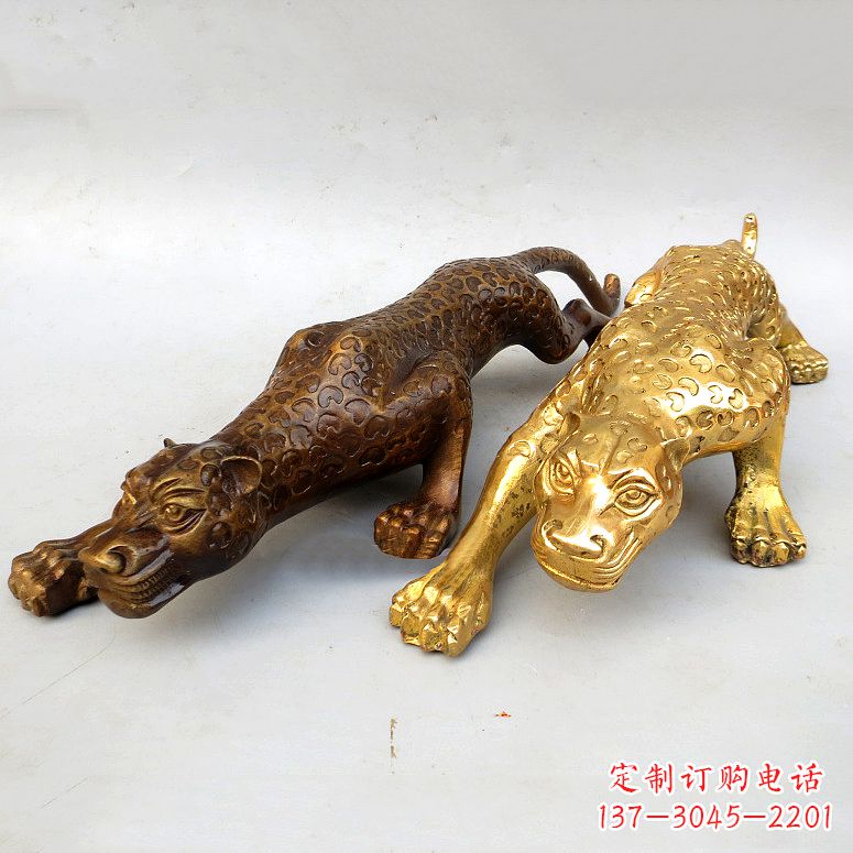 内江纯铜金钱豹雕塑-动物铜雕摆件